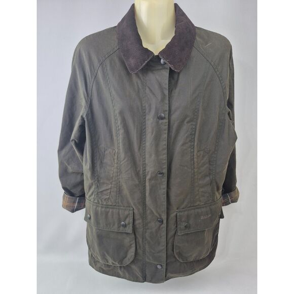 Barbour Women's Olive Beadnell Water Resistant Waxed Cotton Wax Jacket Size 8 US